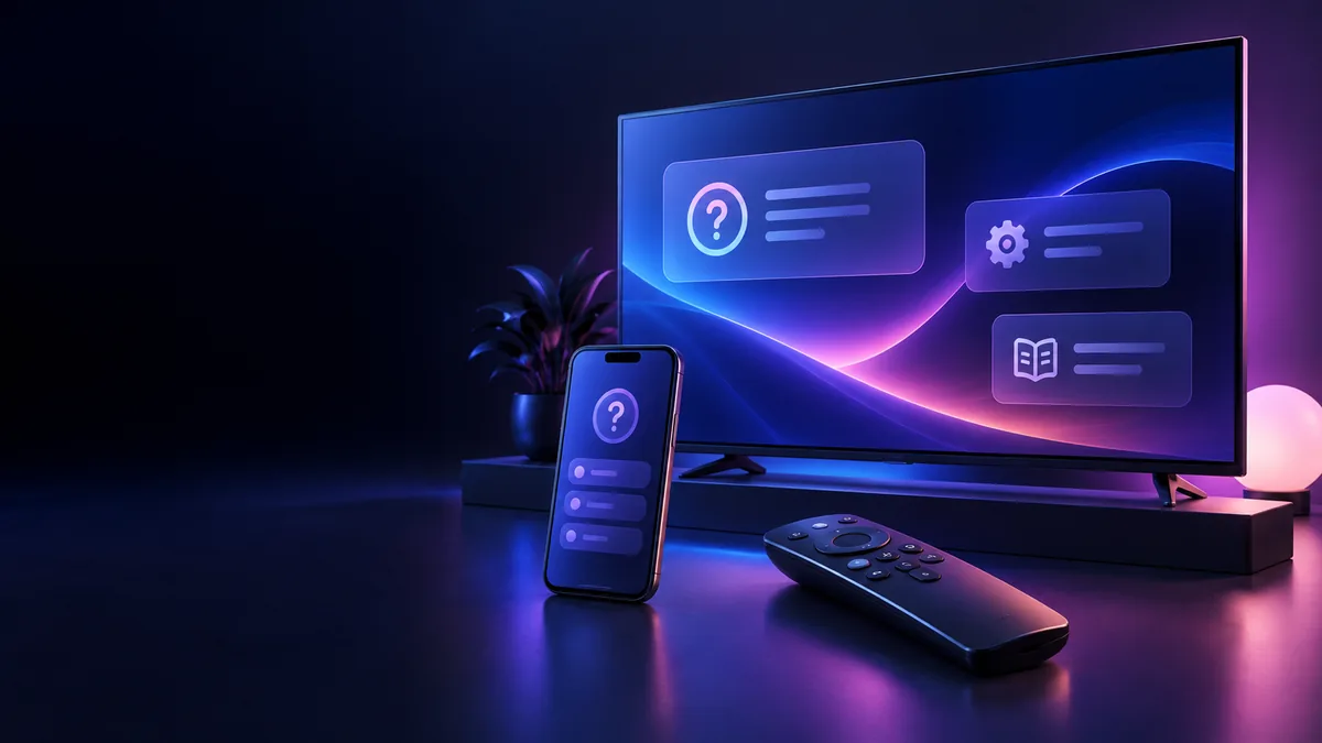 Abstract illustration of a television, phone and remote used for device support